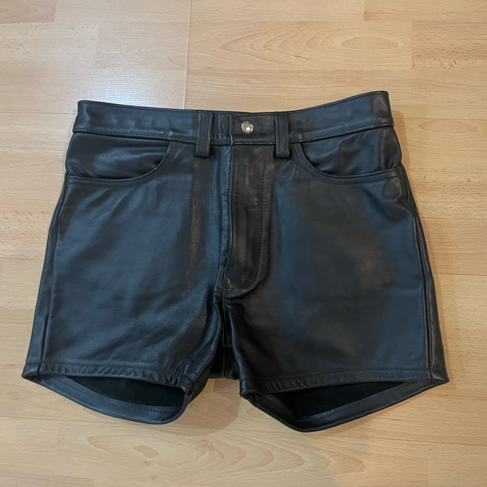 Black Leather Men's Shorts